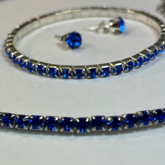 Swarovski Elements Jewelry Set Single Rows Best Seller Crystals Blue color - Picture 6 of 10